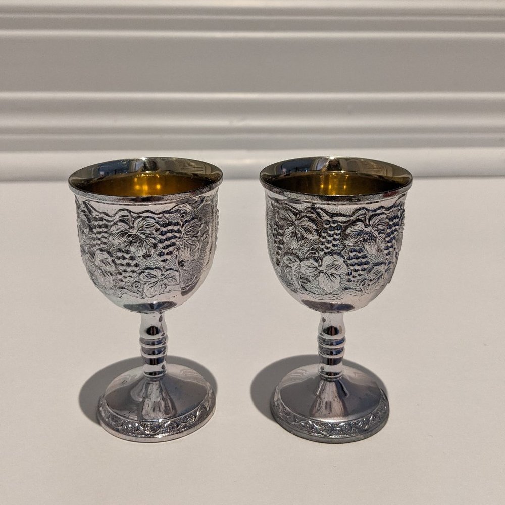 45. Pair of Mini Wine Goblets Silver Colour New in Box